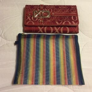 Red wallet and small mesh make-up bag  combo