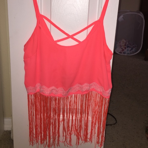Hot pink fringe tank top