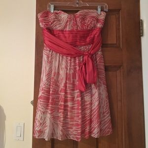 BCBG Cocktail Dress - Coral, Silver and White