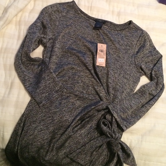 00 XXS Heather grey wrap tie dress long sleeve