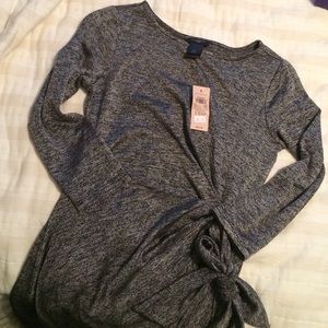 00 XXS Heather grey wrap tie dress long sleeve