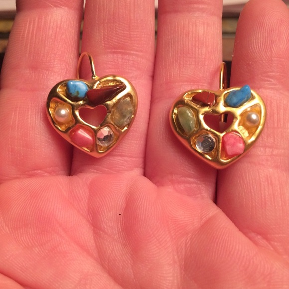 Gold Vermeil Stone Encrusted Heart Earrings