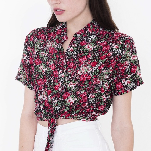 AA Printed Rayon Mid-length Tie-Up Blouse