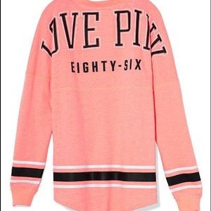 VS Pink Varsity Crew in Peach