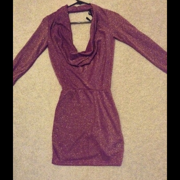 Sexy raspberry and gold glitter mini dress