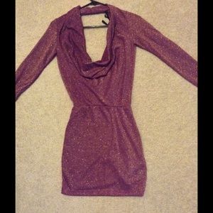 Sexy raspberry and gold glitter mini dress