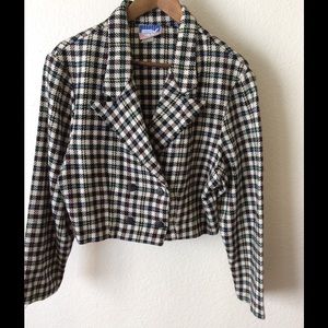 Houndstooth Multi Colored Crop Wool Blazer