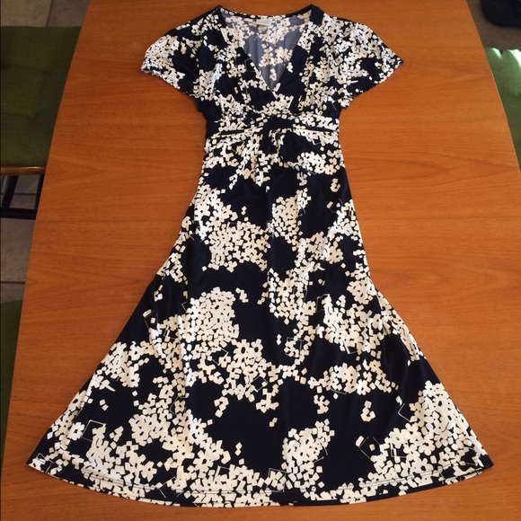 Navy and White Mid Length A-line Dress