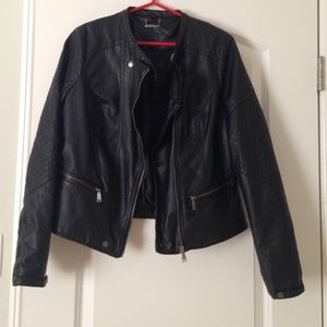 Black leather bomber jacket
