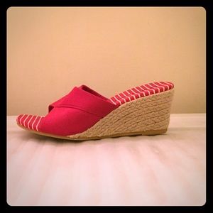 Never worn! Red canvas wedge espadrilles.