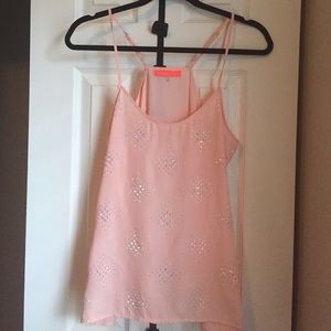 Iridescent crystal adorned spaghetti top