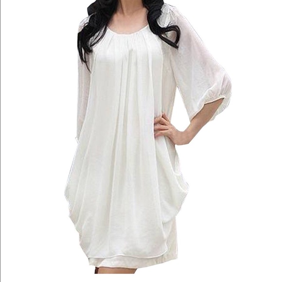 Dresses & Skirts - NWT White Sheer 3/4 Sleeve Pool Dress, M/L