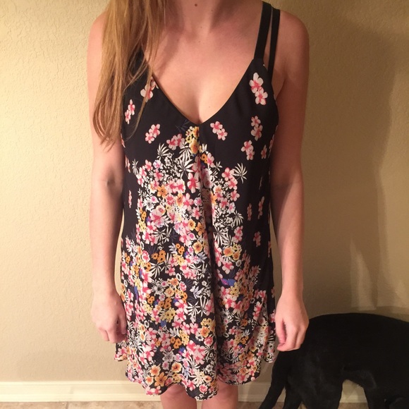 Black floral dress.