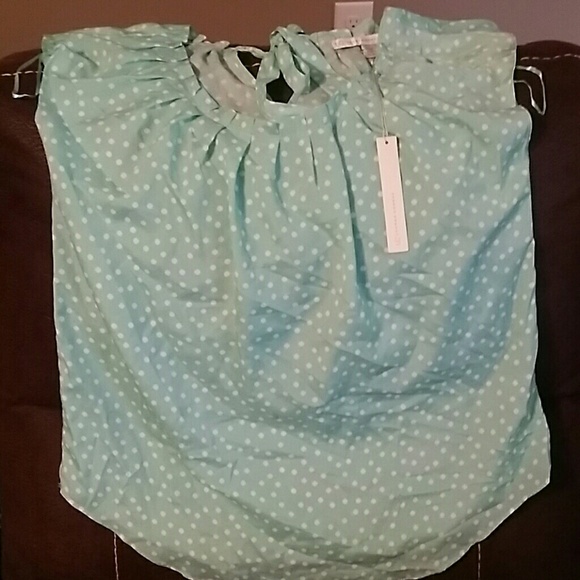 Mint poka dot top