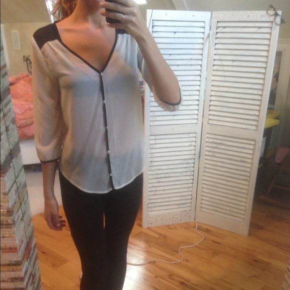 Beautiful Black and Tan sheer blouse