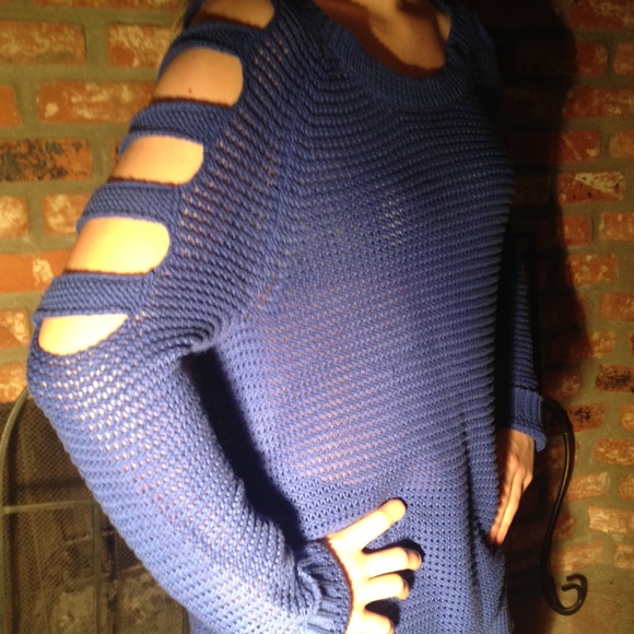 Blue Knit sweater with sleeve cutouts!! - Picture 1 of 3