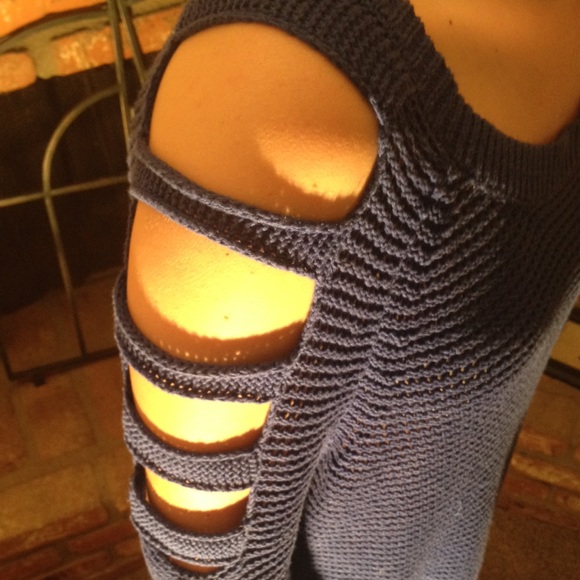 Blue Knit sweater with sleeve cutouts!! - Picture 2 of 3