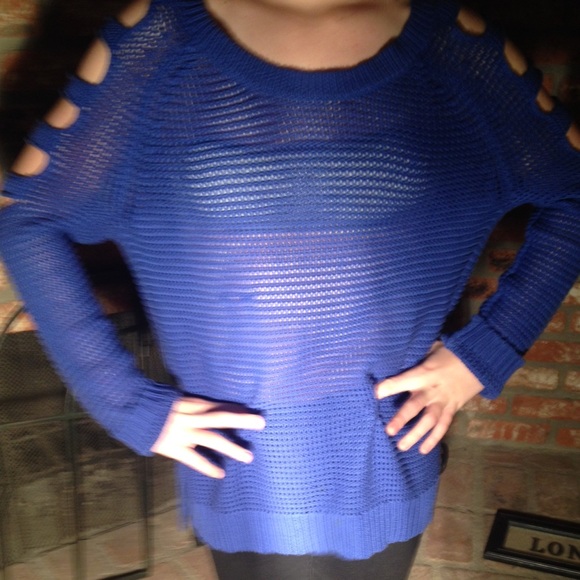 Blue Knit sweater with sleeve cutouts!! - Picture 3 of 3
