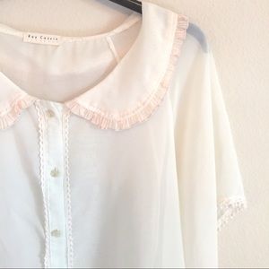 White Button Up Chiffon Collar Top