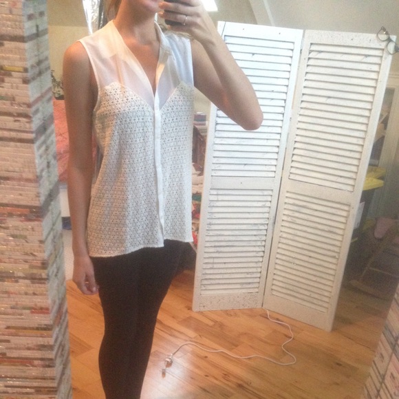 Cream and white sheer button down top