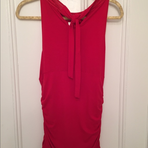 Hot red tank top with lace neck $ flattering fit