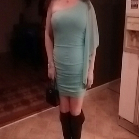 Teal mini dress, super sexy & hot