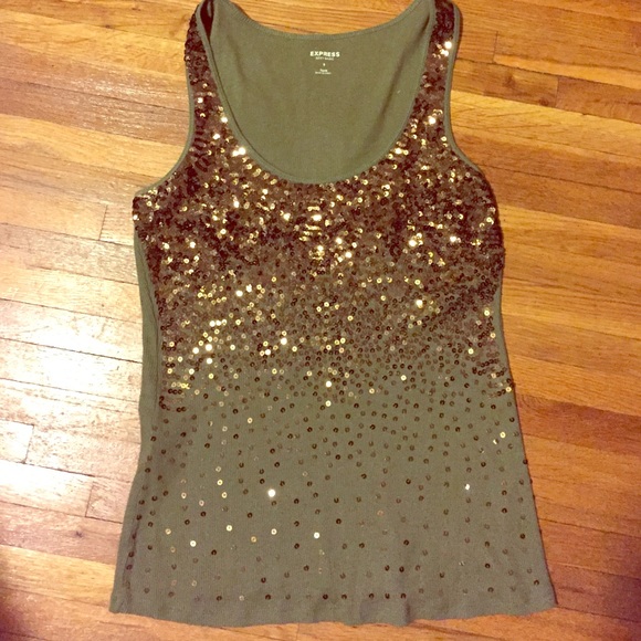Express Tops - Xxx SOLD xxX Express olive and gold sequin tank