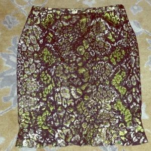 Tahari green leopard print skirt wit flounce hem