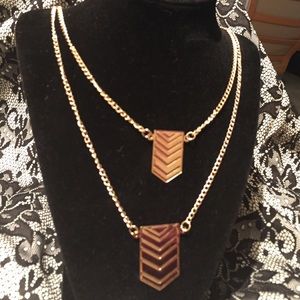 New modern 2 chain necklace long gold