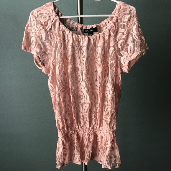 INC International Concepts Tops - INC feminine sheer lace peach blouse Large