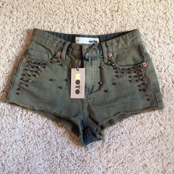 Topshop khaki moto hotpant stud shorts 25 NEW