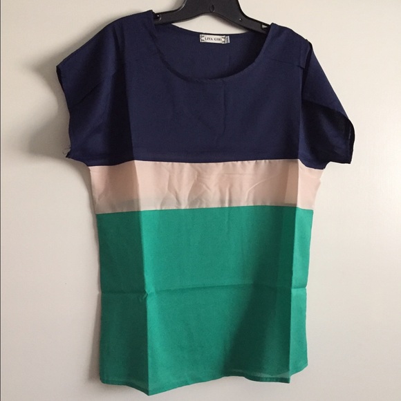 HP🤓 Chiffon green/navy/nude tricolor top - Picture 2 of 2