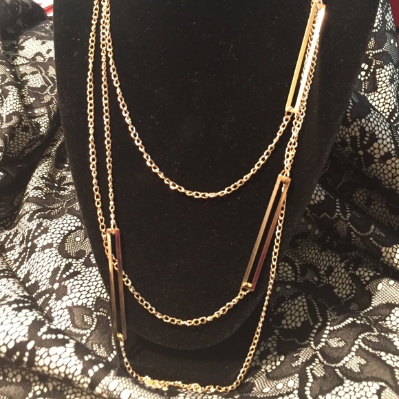 New gold bars three chained tassel necklace long