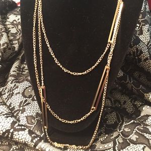 New gold bars three chained tassel necklace long