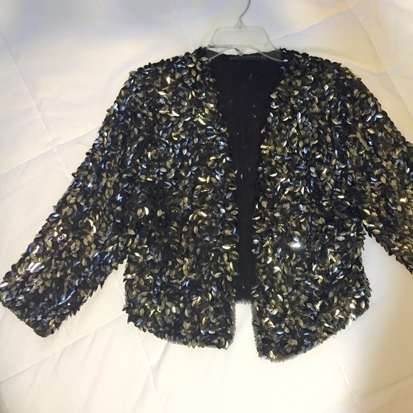 Zara sequin crop tuxedo jacket size M