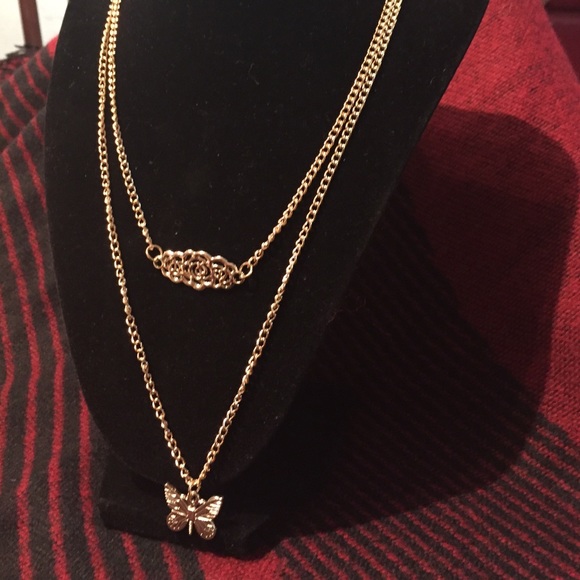 New beautiful two chain butterfly necklace