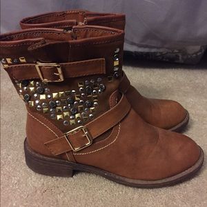 Brown bedazzled ankle booties