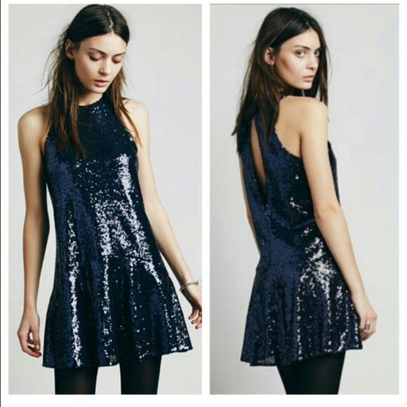 Free People Dresses & Skirts - NYE FreePeople Liquid Shine sequin mini dress BLUE