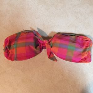 Plaid strapless swim top