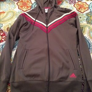 Adidas zip up hoodie. Grey with pink details.