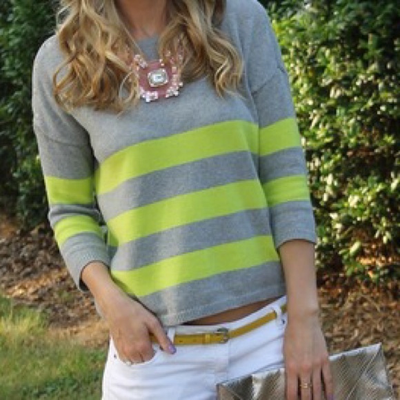 🚫SOLD! Gray and lime strip sweater - Picture 2 of 2