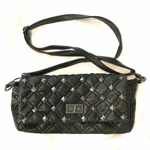 Black pleather studded quilted crossbody purse bag