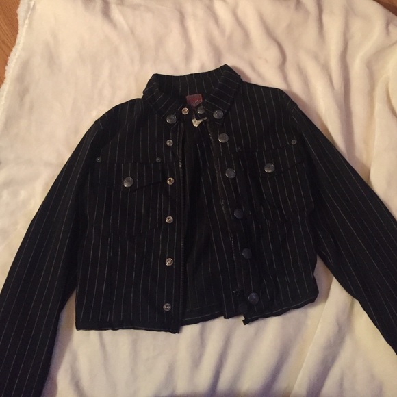 Cropped black pin stripe Gaultier jacket.