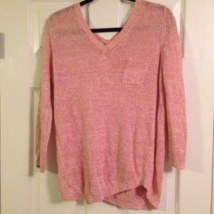 Heather Red Knit V Neck Sweater