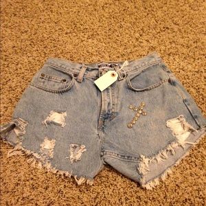90's high waisted studded,distressed cutoff shorts