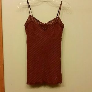 American Eagle Burgundy Lace&Polka Dot Cami S