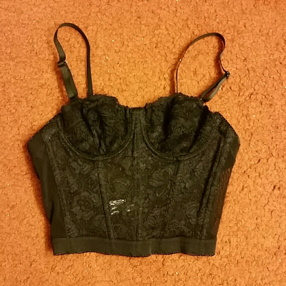 Black Lace Crop Bustier with Removable Straps 32A
