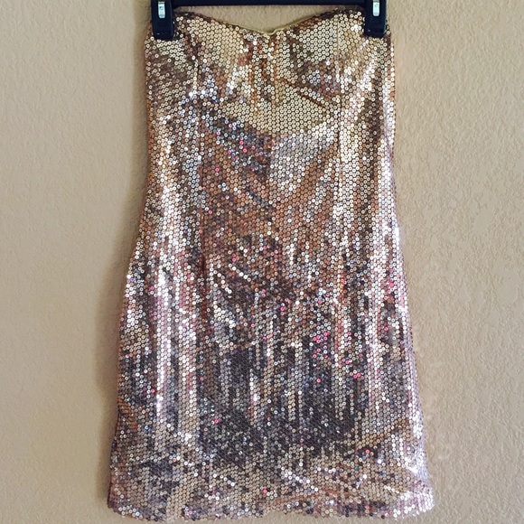 Sequined Gold Strapless Dress