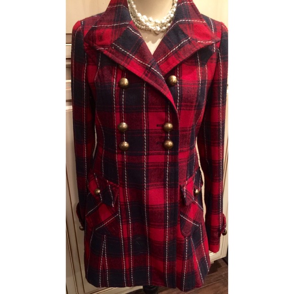 Tulle Jackets & Blazers - Tartan Plaid Double Breasted Christmas Pea Coat ❤️
