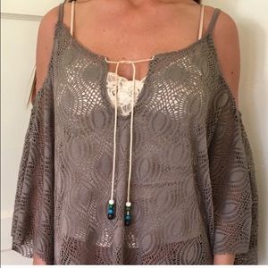 Beach cover up. Brown lace.